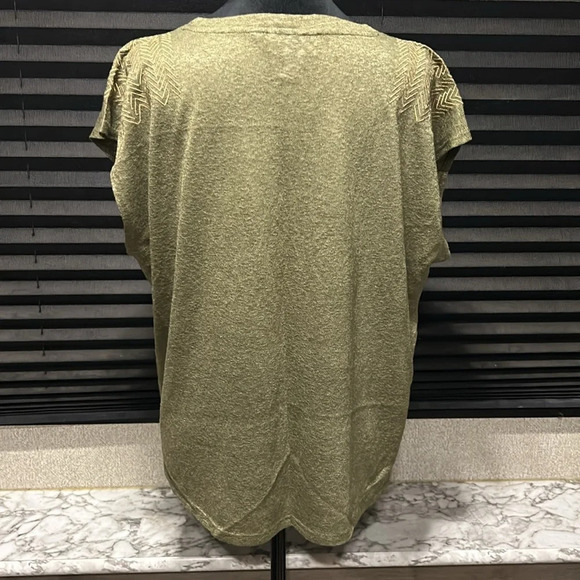 Studio B Women’s Metallic Olive Green Embroidered Shoulder Cap Sleeve Tee XL - Picture 4 of 8